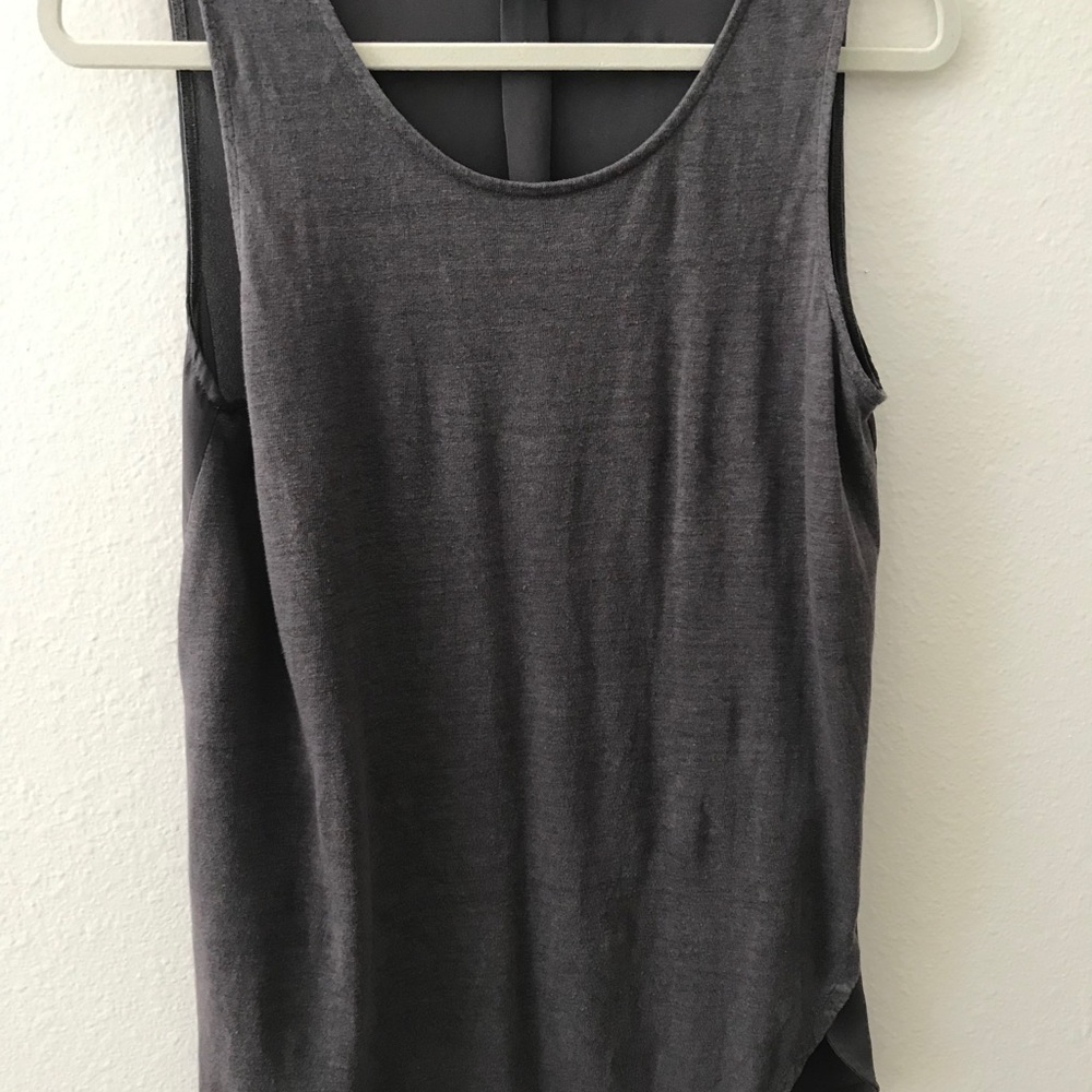 Linen blend knit tank with sheer back
